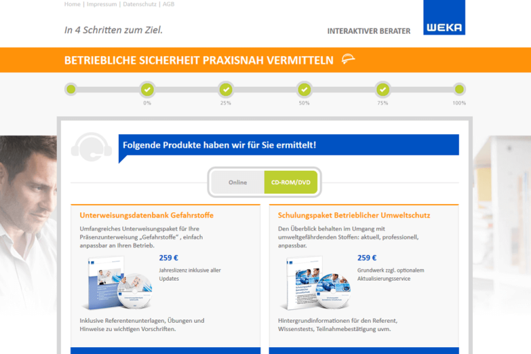 Interaktiver Kundenberater - Ergebnisanzeige